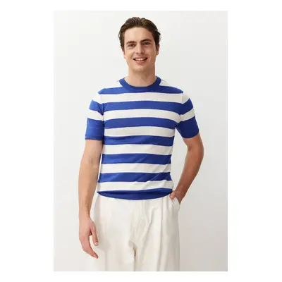 Trendyol Saks Slim-Tight Fit Crew Neck Striped Knitwear T-Shirt