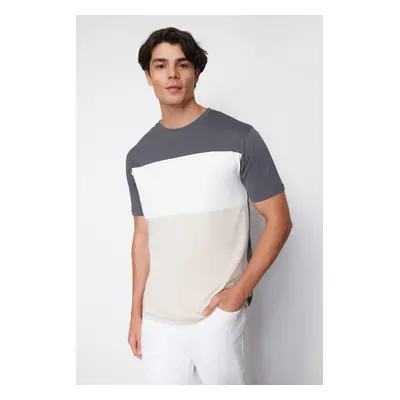 Trendyol Anthracite Regular Cut Color Blocked 100% Cotton T-Shirt