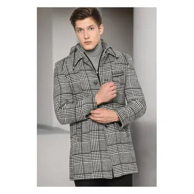 PLT8335 DEWBERRY MEN'S COAT-LIGHT PATTERNED BLACK