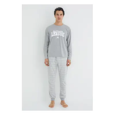 Trendyol Gray Regular Fit Plaid Knitted Pajama Set