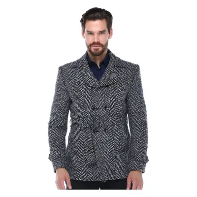 K7539 DEWBERRY SLIM-FIT MEN'S COAT-PATTERNED NAVY BLUE