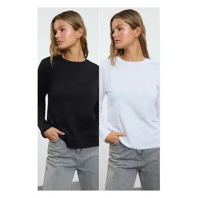 Trendyol Black-White 2-Pack Crew Neck Regular/Normal Cut Knitted T-Shirt