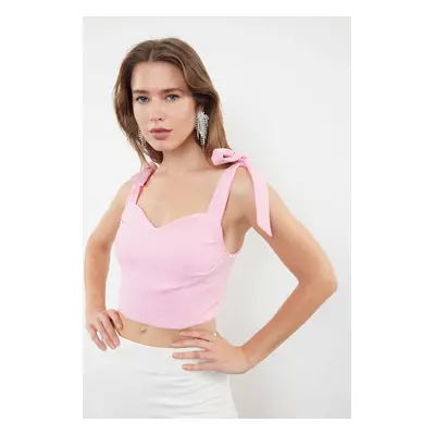 Trendyol Pink Crop Tie Detailed Woven Bustier