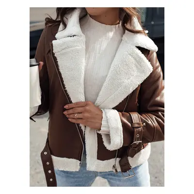 Women's winter leather jacket BELLCIAO brown-beige Dstreet