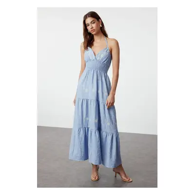 Trendyol Blue Floral Midi Woven Dress