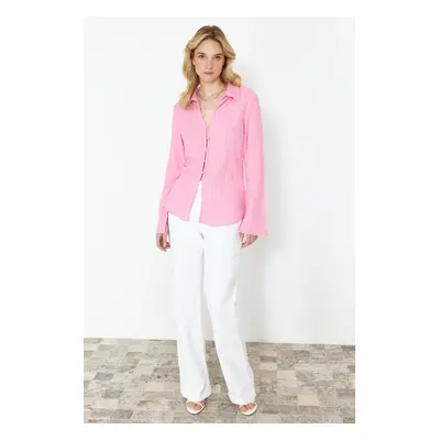 Trendyol Light Pink Textured Fitted Woven Shirt