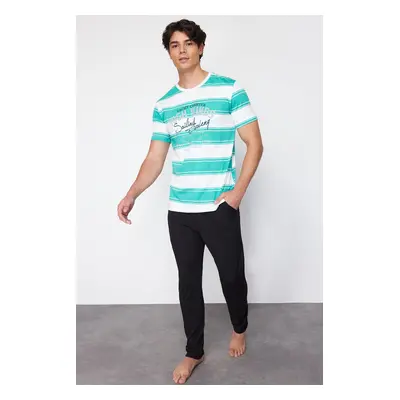 Trendyol Green Regular Fit Striped Knitted 100% Cotton Pajama Set