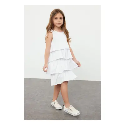 Trendyol White Girl's Ruffled Sleeveless Crew Neck Knitted Dress