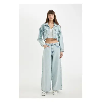 DEFACTO Palazzo High Waist Long Jean Washed Trousers