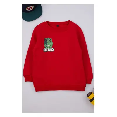 Trendyol Red Printed Cotton Knitted Sweatshirt