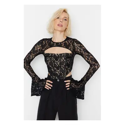 Trendyol Black Lace Corset Detailed Blouse