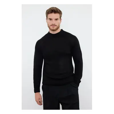 Trendyol Black Slim Fit Slim Cut Half Turtleneck Raglan Sleeve Basic Knitwear Sweater