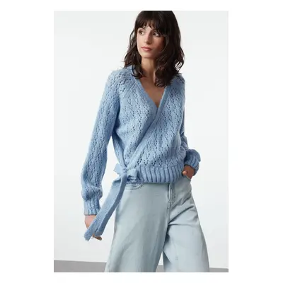 Trendyol Blue Soft Texture Openwork/Hole Detailed Knitwear Sweater