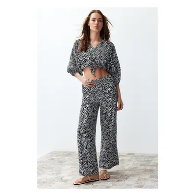 Trendyol Black Zebra Patterned Woven Blouse-Pants Set