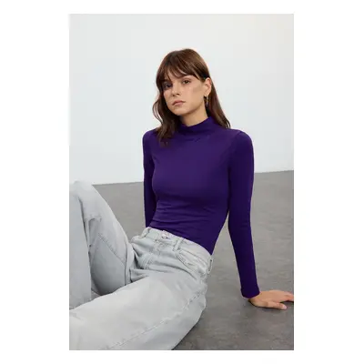 Trendyol Purple Turtleneck Knitted Bodysuit with Snap Fasteners