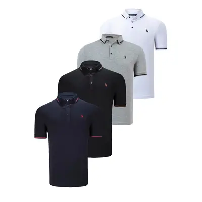 QUADRUPLE SET T8586 DEWBERRY MEN'S T-SHIRT-BLACK-WHITE-NAVY-GREY