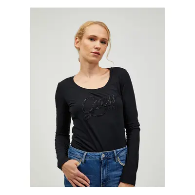 Black Ladies Long Sleeve T-Shirt Guess Bryanna - Women