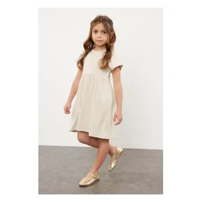 Trendyol Stone Girl Child Ruffle Short Sleeve Knitted Dress