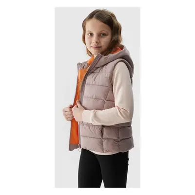 Girls' down vest with 4F synthetic down filling - beige