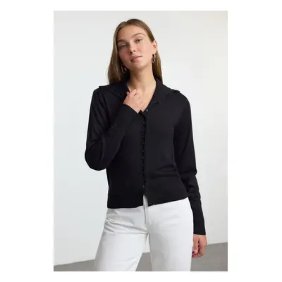 Trendyol Black Stand Collar Premium Quality Knitwear Cardigan