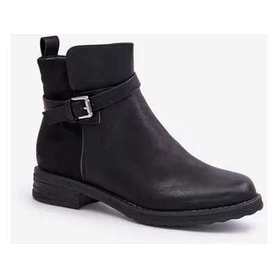 Insulated ankle boots with flat heel with strap black Sabamessa