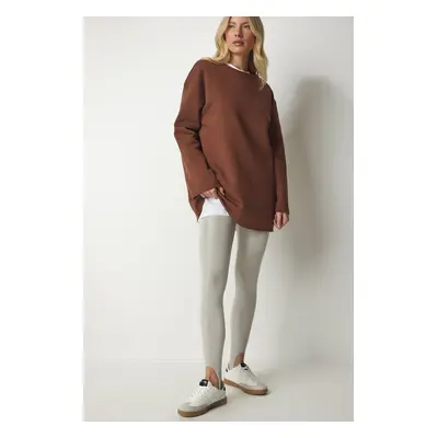 Happiness İstanbul Women's Brown Shark Oversized Knitted Sweatshirt