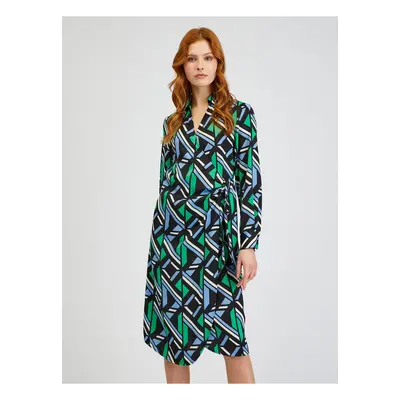 Orsay Green-Black Women Patterned Wrap Dress - Women