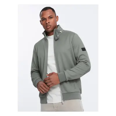 Ombre Men's jacket with high collar and fleece lining - khaki