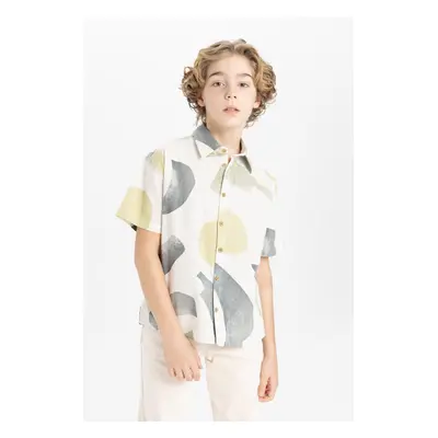 DEFACTO Boy Oversize Wide Pattern Polo Collar Patterned Short Sleeve Shirt