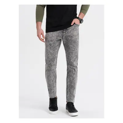 Ombre Men's marbled denim pants with raw-leg SLIM FIT - grey