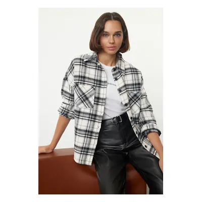 Trendyol Smoke Plaid Oversized Wide Pattern Woven Shirt