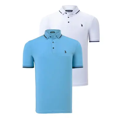 DOUBLE SET T8586 DEWBERRY MEN'S T-SHIRT-WHITE-LIGHT BLUE