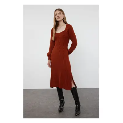 Trendyol Tile Midi Knitwear Sweetheart Neckline Dress