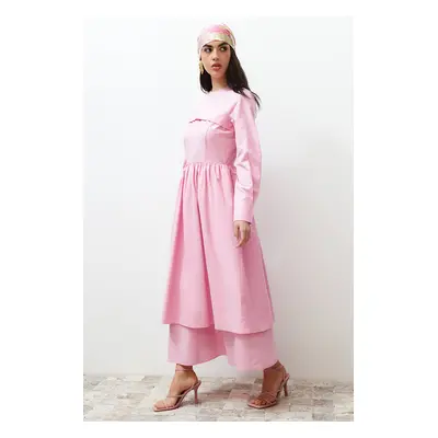 Trendyol Pink Front Detailed Plain Woven Dress