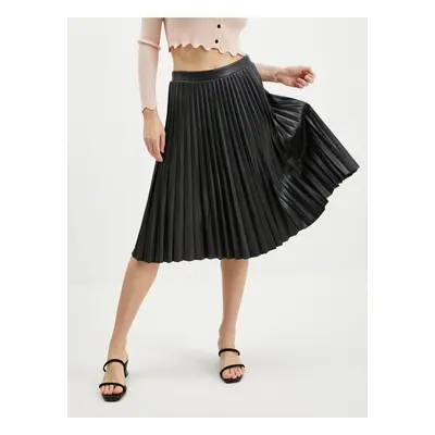 Orsay Black Leatherette Pleated Skirt - Women