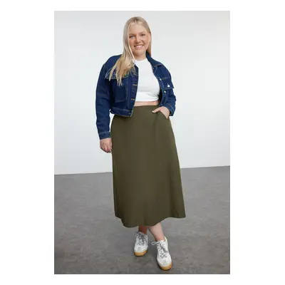 Trendyol Curve Green Maxi Zippered Elastic Back Woven Plus Size Skirt