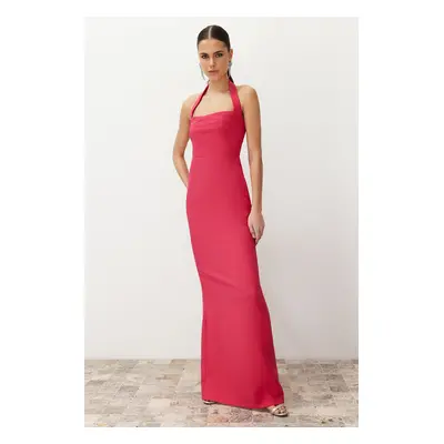 Trendyol Fuchsia Fitted Neckline Woven Long Evening Dress