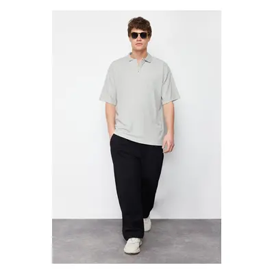 Trendyol Limited Edition Basic Stone Oversize / Wide Cut Soild Fabric Polo Collar T-Shirt