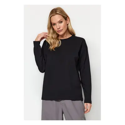 Trendyol Black 100% Cotton Basic Crew Neck Long Sleeve Regular Fit Knitted T-Shirt