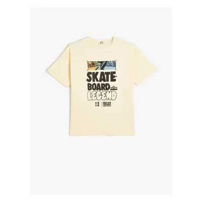 Koton T-Shirt Skateboarding Theme Printed Back Short Sleeve Crew Neck Cotton