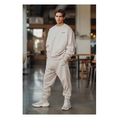 Trendyol Stone Oversize/Wide Cut Text Printed Inside Polar Fleece/Warm Tracksuit