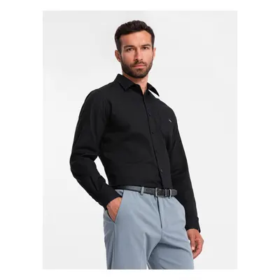 Ombre Men's cotton shirt with pocket REGULAR FIT - black