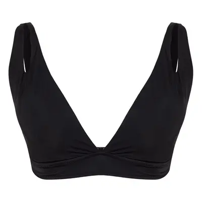 Trendyol Curve Black Deep V Neck Cut Out Detail Plus Size Bikini Top