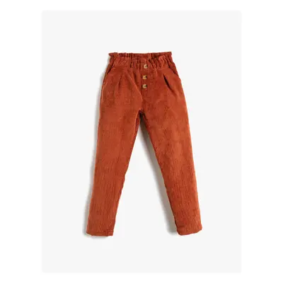 Koton Trousers Corduroy Elastic Waist Button Detailed Pockets