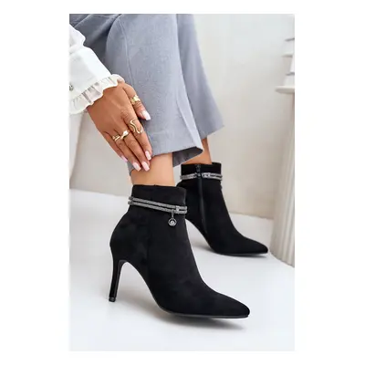 Insulated ankle boots with stiletto heel with decorative strap Eco suede Vinceza black