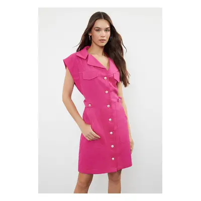 Trendyol Fuchsia Button Detailed Gabardine Mini Woven Shirt Dress