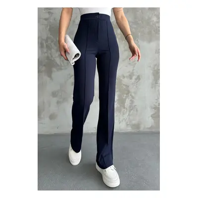 80272 Dewbery High Waist Slim Fit Wide Leg Pants-NAVY