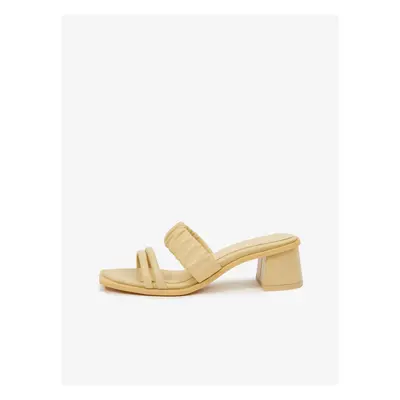 Tamaris Light Yellow Leather Heeled Slippers - Ladies