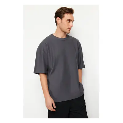 Trendyol Anthracite Oversize 100% Cotton Textured T-Shirt