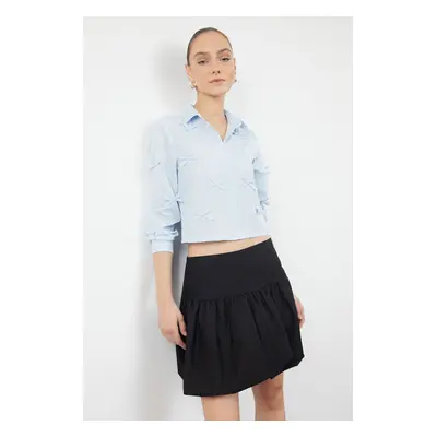 Trendyol Light Blue Bow/Ribbon Detailed Regular Fit Woven Shirt